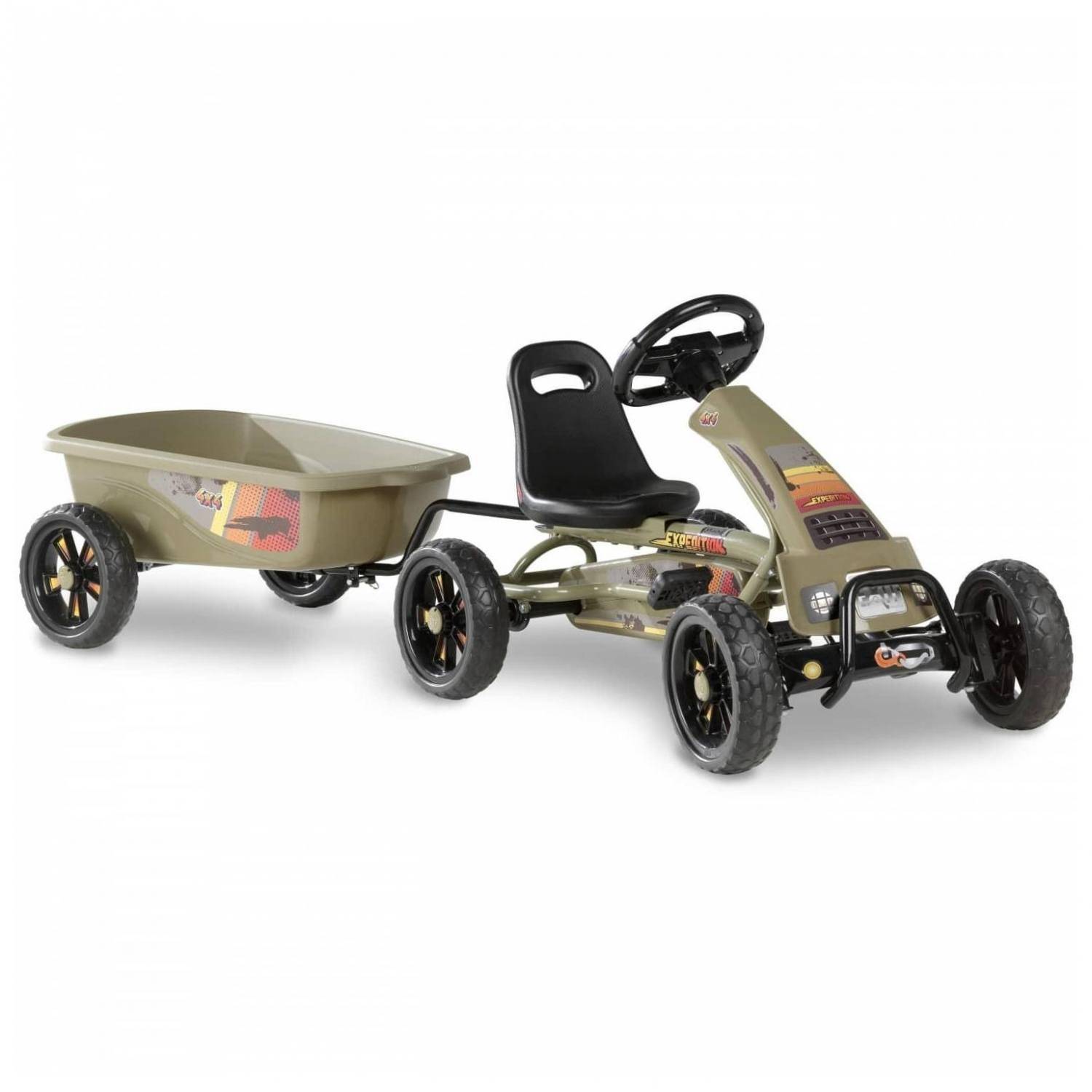 Kart à Pédales Enfant 3-8 Ans – Siège Réglable, Freins à Main, Roues Antidérapantes, Charge 30 Kg, Vert, Pour Extérieur